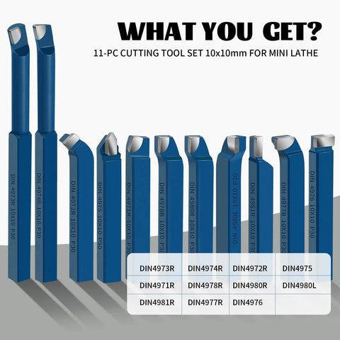 11 Piece Carbide Tip Lathe Cutter Tool Set With 10mm Shank For Metal Turning Boring And Chamfering High Quality 45 Steel Holders