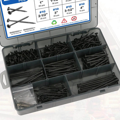 Deck Screws Kit With 120 Piece Wood Screws Assortment In Four Sizes From One And A Half Inches To Three Inches, rust resistant