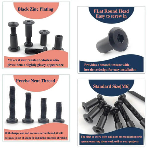 Black M6 Hex Drive Socket Cap Bolts Kit For DIY Furniture Fixes 30 Piece Set With various views and features highlighted