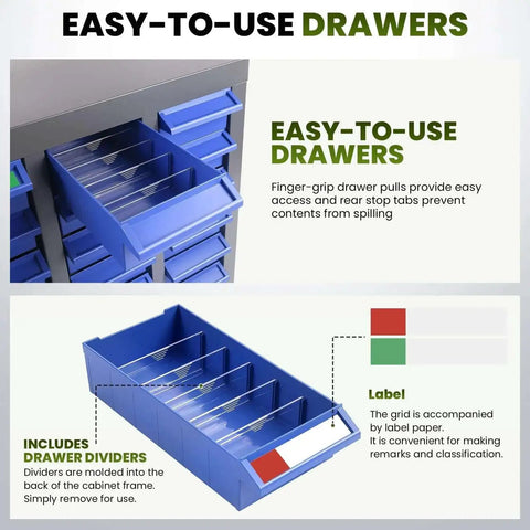 Massive 100 Drawer Grey ABS Parts Cabinet Built Tough With Adjustable Drawers For Electronics Small Parts Hardware