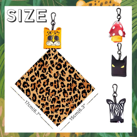 Animal Print Double Sided Microfiber Glasses Cloths Keychain Set 4 Pieces with leopard print and various animal designs
