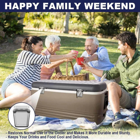 Family enjoying picnic with Stainless Steel Cooler Hinge And Latch Set Replacement Parts Kit For Ice Chests on a cooler.