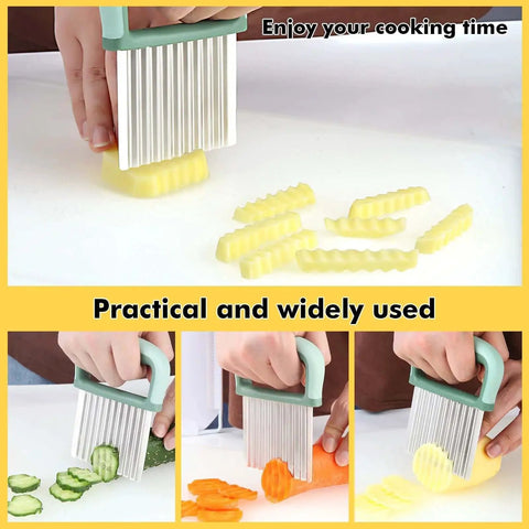 Crinkle Cutter Set For French Fries And Veggies 2 Pack Premium Stainless Steel Potato Slicer With Safe Blade Cover in use