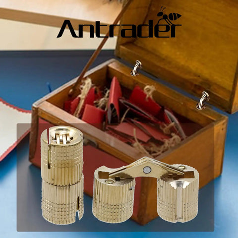 Brass Barrel Hidden Cabinet Hinges Set Four Pack 10mm Diameter Concealed Invisible Furniture Hinges With 180 Degree Opening