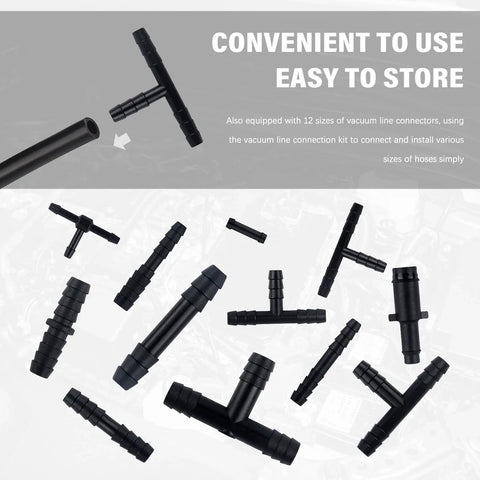 64 Piece Vacuum Line Connectors Kit Heat Resistant to 240C 460F Silicone Vacuum Hose Fittings Assortment With 12 Sizes