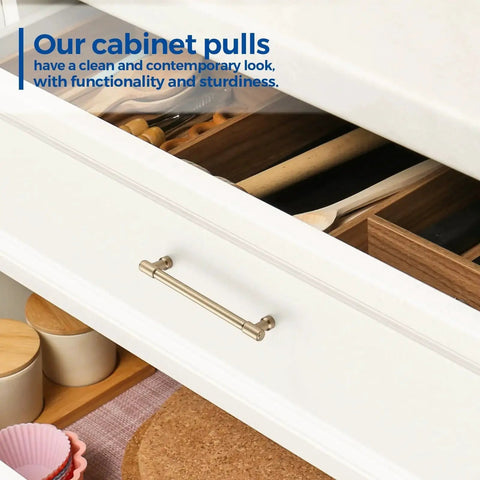 Open drawer with 10 Pack 6 Inch Champagne Bronze Cabinet Handles Stainless Steel Modern Dresser Drawer Pulls shown installed.