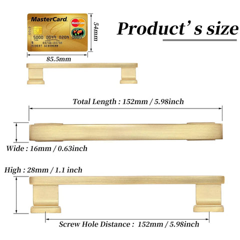 Diagram showing dimensions of 10 Pack 5 Inch Brushed Satin Brass Cabinet Handles for Dresser Drawers and Kitchen Cabinets