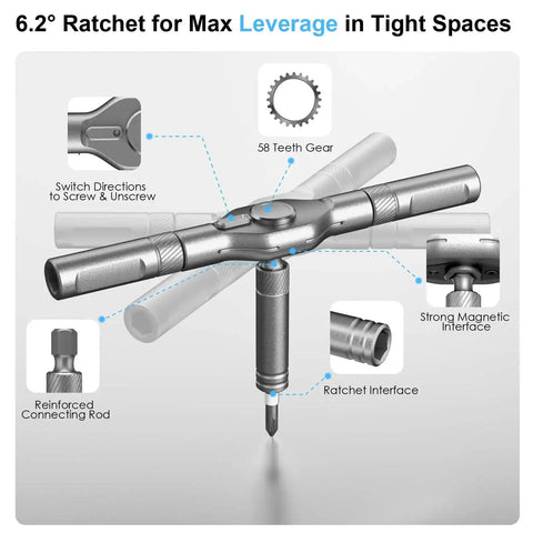 42-in-1 magnetic screwdriver set with ratchet handle; compact steel bits and strong magnetic interface