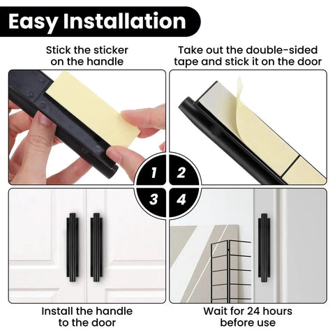 Installation steps for 30 Pcs Self-Stick Cabinet Drawer Handles Pulls Black Peel And Stick Plastic Adhesive Door Handles