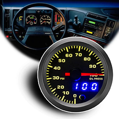 Oil Pressure Gauge Kit 52mm With 7 Color LED Digital Readouts 0 To 100 PSI Black Dial Clear Lens Fit For 12V Cars Trucks ATV RV