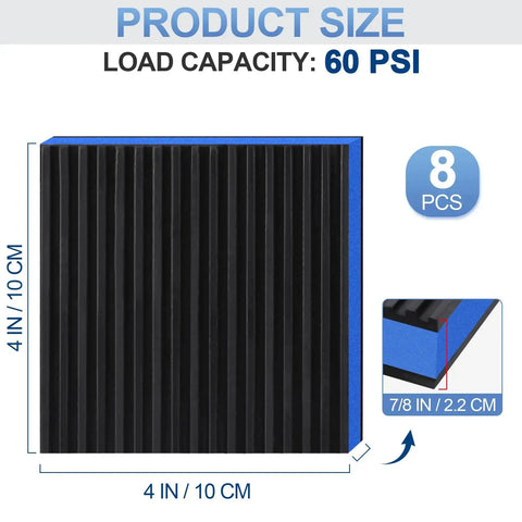 Product size and dimensions of 8 Pack Anti Vibration Pads for Washing Machines and Home Appliances, 4x4 Inch Seven Eighths Inch Thick EVA Rubber