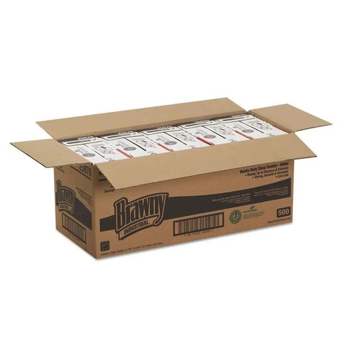Heavy Duty HEF Industrial Shop Towels 500 Count Case Of 5 Boxes White 9.1 Inch By 16.5 Inch Wipers Tear Resistant Low Lint For Grime Busting Solvent Cleanup With Portable Dispenser