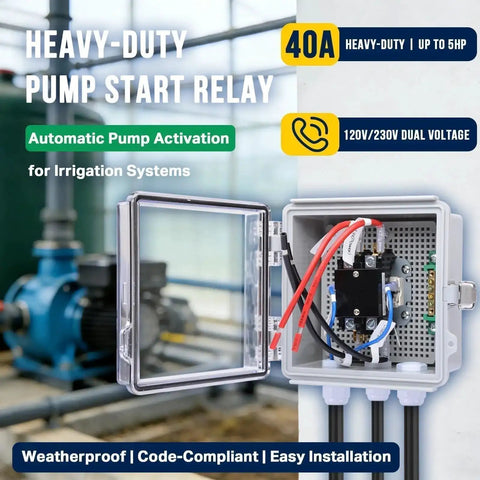 40A heavy-duty pump start relay with 24V AC 40A Pump Start Relay With IP65 Waterproof Enclosure For Sprinkler Controllers And Irrigation Pumps