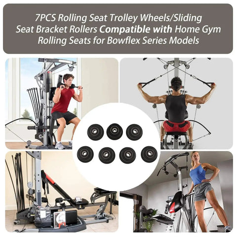 Replacement Sliding Seat Bracket Rollers for Home Gym Rolling Seats with Bowflex models, 7-pack durable chrome rollers