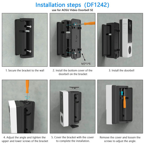 Installation steps for 0 To 90 Degree Adjustable Video Doorbell Mount For AOSU Ultra Pro And SE Cameras Left Right Angle Plate Wedge Kit
