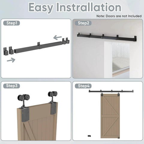 Installation process for 10 Foot Box Rail Exterior Barn Door Hardware Kit For Two Doors System Wall Mount Sliding Track Kit