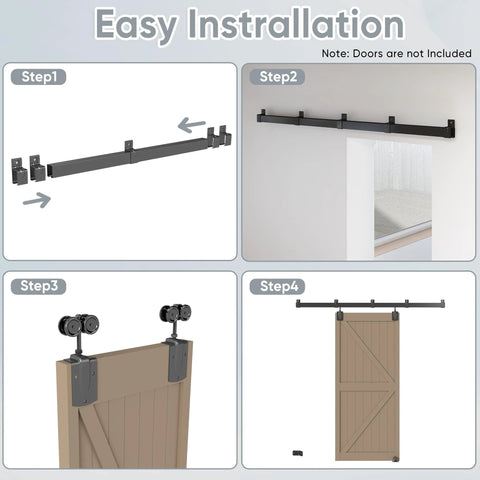 Installation steps for 8ft Box Rail Exterior Barn Door Hardware Kit Heavy Duty Black Sliding Track System with Wall Mount Hardware.