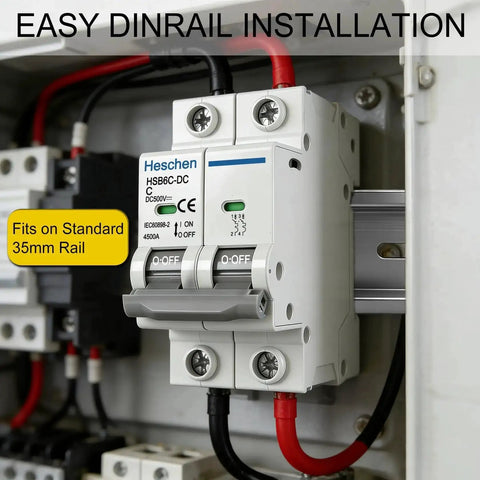 2 Pole DC Solar PV Circuit Breaker Type C Non-Polarized 500V 32A With 4.5kA Breaking Capacity Installed on DIN Rail