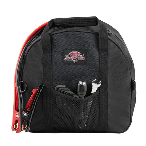 Auto Boss Cable Bag For Jumper Cables And Cords, 600 Denier Ripstop Water Resistant Fabric, showing tools and cables, front view