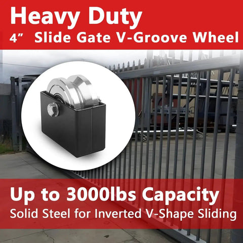 4 Inch V Groove Slide Gate Wheel With Dual Sealed Bearings Supports Up To 3000 Lbs Weld On Bracket Box For Sliding Rolling Gates