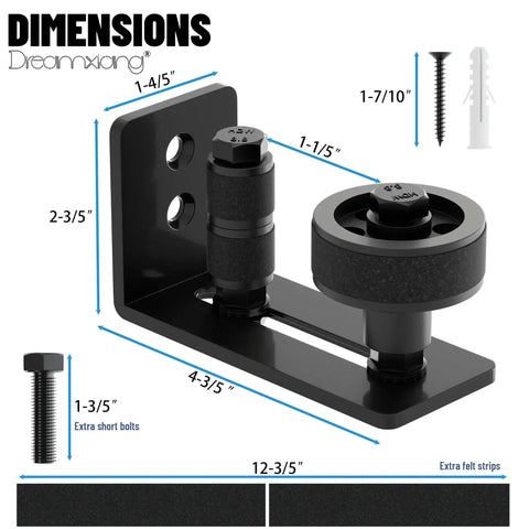 Sliding Barn Door Floor Guide Set, Wall Mount Stay Roller With 8 Setup Options, Adjustable Flush Flat Bottom Door Guides image with dimensions.