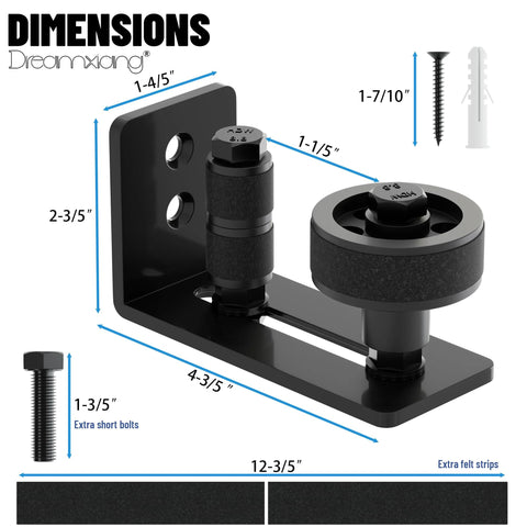 Sliding Barn Door Floor Guide With Wall Mount Stay Roller And Eight Setup Options Adjustable Flush Flat Bottom Door Guides Non Scratch Barn Door Hardware Kit With Felt Strips Two Pack, with measurements