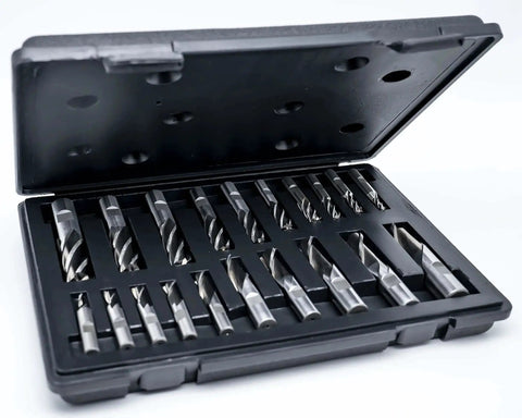 Premium HSS End Mill Set With 20 Pieces Two Flute And Four Flute In A Durable Plastic Case Sizes Three Sixteenth To Three Quarter Inch