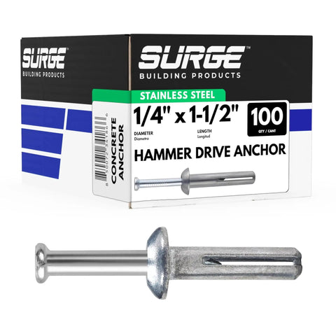1/4 Inch By 1-1/2 Inch Stainless Hammer Drive Nail In Concrete Anchor With 304 Stainless Steel Nail, box of 100