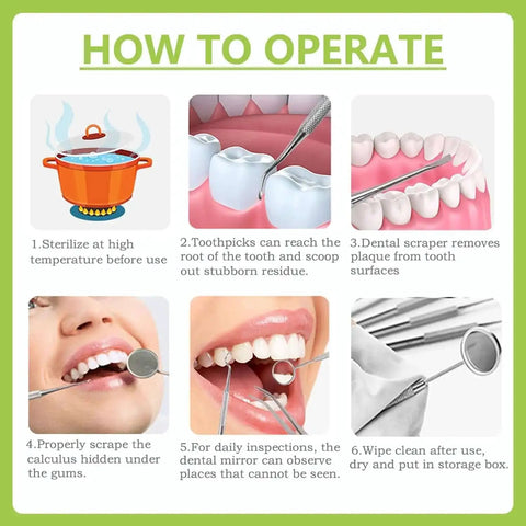 Instructions for using Pro At Home Dental Cleaning Kit With Stainless Steel Dental Pick And Tartar Remover For Teeth Scraping