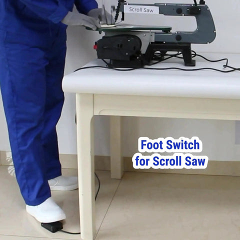 Person using Foot Switch Pedal Momentary Normally Off Press And Hold To On 10 Ft Cord UL Listed with scroll saw
