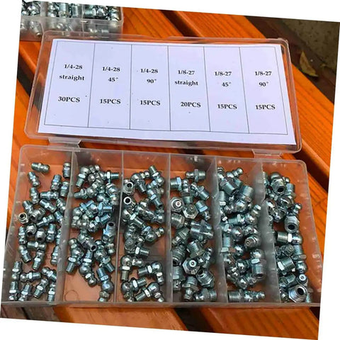 Hydraulic Grease Nipples And Fittings Kit - 260-Piece Metric And Imperial Assortment For Lubricating Bearings And Mechanical Assemblies