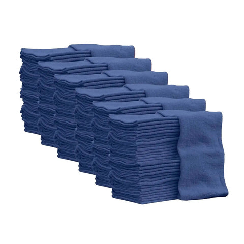 Bulk Auto Shop Towels 14x14 Inches 100 Percent Cotton Lint Free Rags For Mechanics 500 Pack Blue Commercial Grade Heavy Duty Cleaning For Dry Or Wet Wipe In The Garage, stacked view.