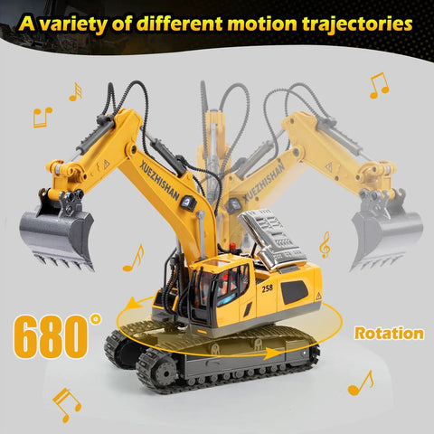 Epic RC Excavator Toy With 680 Degree Rotation Two 1200mAh Rechargeable Batteries Metal Shovel Realistic Lights And Sounds