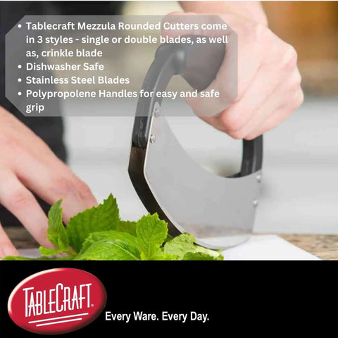 Crinkle Cutter Mezzaluna For Veggies And Fruits One Handed Stainless Steel Rocking Knife For Potatoes Pickles And Crinkle Fries Easy To Clean Dishwasher Safe Small For Meal Prep TableCraft pictured in use.