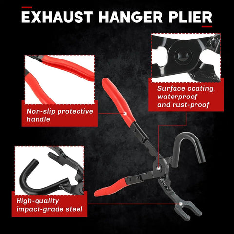 Exhaust Hanger Removal Tool For Mufflers With Rubber Bracket Separation Pliers featuring red handles and steel construction