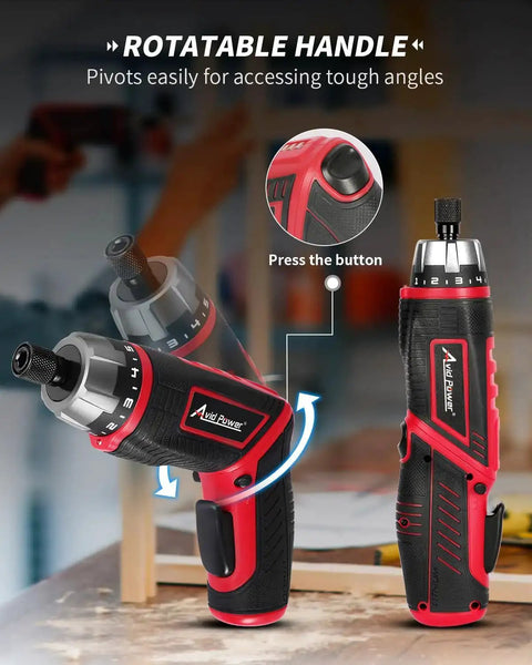 4V Cordless Screwdriver Kit With 44 Accessories, 5.65Nm Torque, dual position handle feature, LED light, and USB recharge