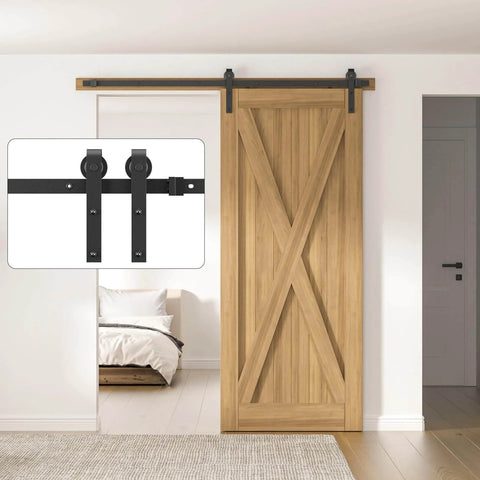 Installed 7 Foot Sliding Barn Door Hardware Kit For A Single Door With Sturdy Rails And Quiet Smooth Glide Fits 40 To 42 Inch Wide Doors