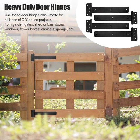 4 Pack Heavy Duty Gate Hinges T Strap Door Hinges For Shed Barn Fence And Gate Black Powder Coated Wrought Rustproof Outdoor