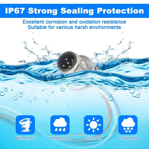 Image of 2 Pack M12 A Coded 5 Pin Male Aviation Panel Mount Connector Cable IP67 in water, showcasing waterproof sealing capabilities.