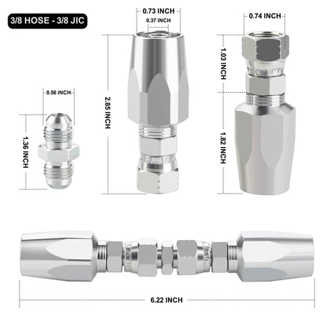 ANCIMOON 4-piece reusable hydraulic hose repair fittings kit with chrome fittings for 1/2 in, 3/8 in, and 1/4 in single-wire hoses.