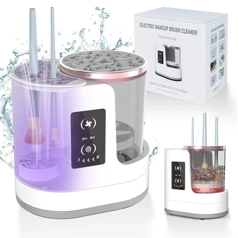 3 In 1 Electric Makeup Brush Cleaner Machine With Dryer Holder Portable USB Cleaner Tool For All Size Beauty Brushes Eyeshadow And Blush Brush Set Quick Spin Clean No Sweat Home Studio Must-Have in use with water splashes