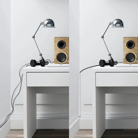 Before and after using 85 Inch Corner Cable Concealer Kit For Walls Floors And Ceilings Paintable Wire Cover Raceway