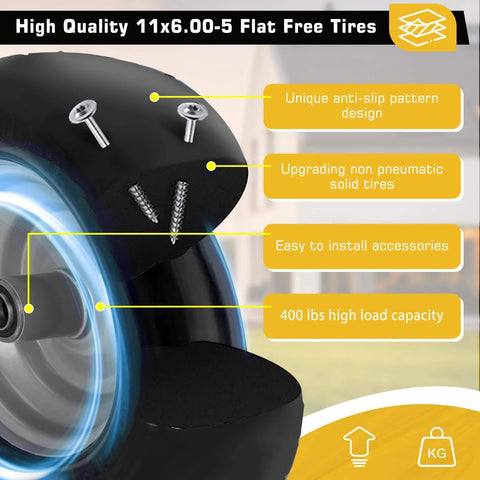 2 Pack 11x6.00-5 Flat Free Lawn Mower Tires And Wheels, Solid Front Tires For Zero Turn Mower, Tubeless PU Material details view