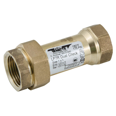Watts LF7R Dual Check Valve, brass body with 1in FIP threaded ends