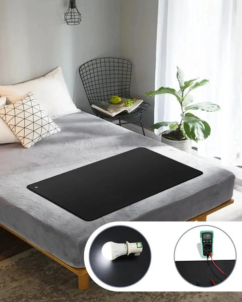 Grounding Mat Kit 2 Pack With Grounding Cords And Wrist Straps For Better Sleep 10 By 26.7 Inches in a bedroom setting