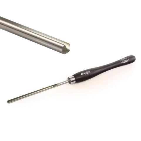 Pro Grade M2 Cryo Bowl Gouge Set For Woodturning With Five Eighths And One Half Inch Flutes Pro Series By Hurricane Turning Tools Cryogenic Treated High Speed Steel With Ash Handle Made In Sheffield England In Partnership With Crown Tools, showing gouge with ash handle.