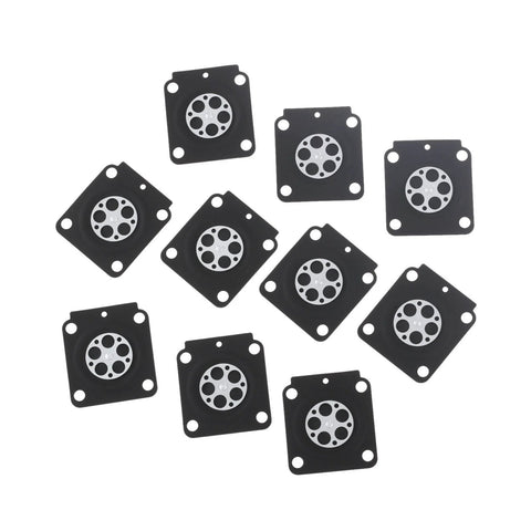Hicello 10-pack metering diaphragms for Zama A015053 small engine carburetor, black square with gray circular center.