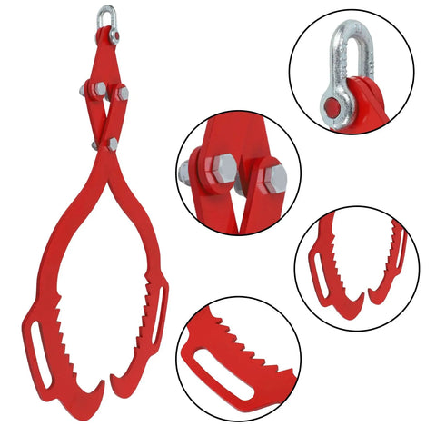 Heavy Duty 28 Inch Log Tongs with Dual Serrated Claws Log Grapple for Lifting Timber Eagle Claw Design, red powder coated.