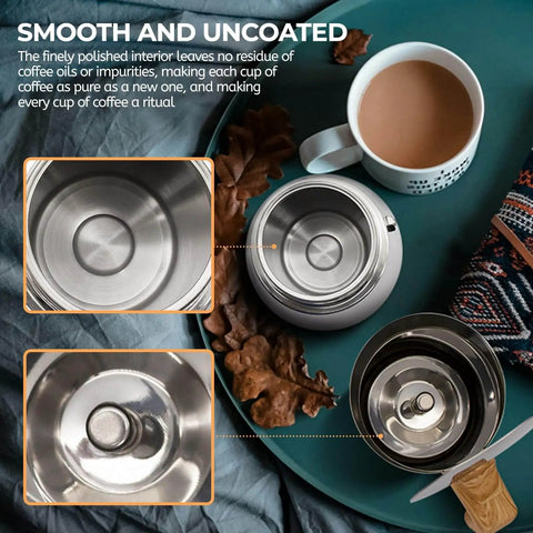 Top view of 12 Cup Moka Pot Stainless Steel Coffee Maker Stovetop Espresso Coffeemaker 304 Grade Uncoated Finish next to coffee cup.