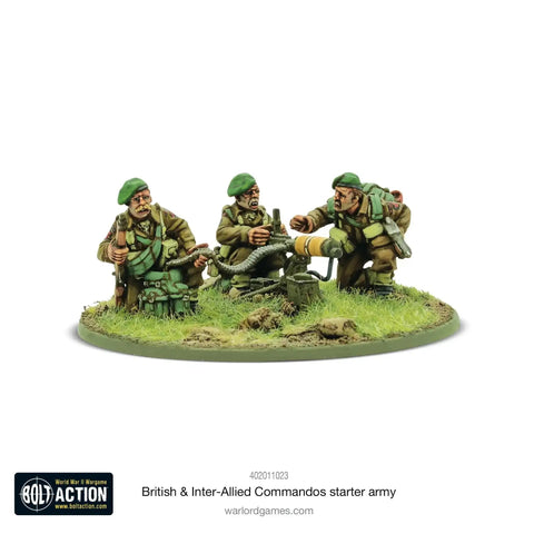 Bolt Action World War II British And Inter Allied Commandos Starter Army tabletop miniatures with three 28mm unpainted commandos